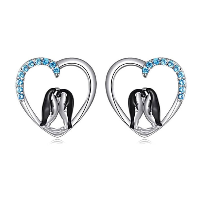 Mini Cute Penguin Stud Earrings Creative Animal Heart Ear Jewelry Fashion