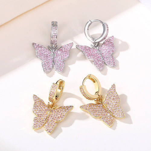Copper Micro Paved Zircon Butterfly Bow Stud Earrings For Women, Light Luxury Fashion Jewelry