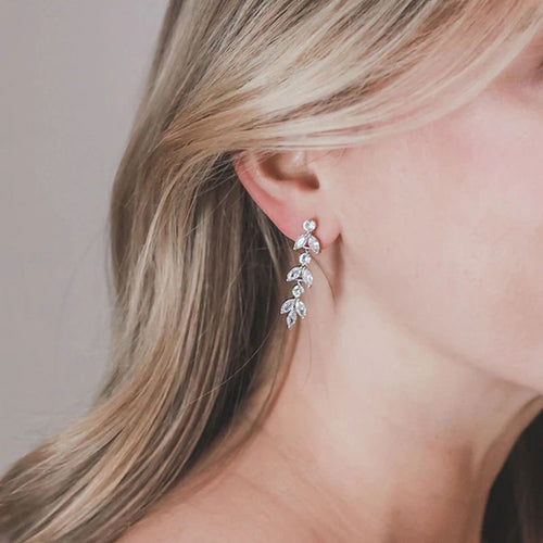Zircon Leaf Tassel Stud Earrings Fashion Personality Temperament Versatile Ear Jewelry