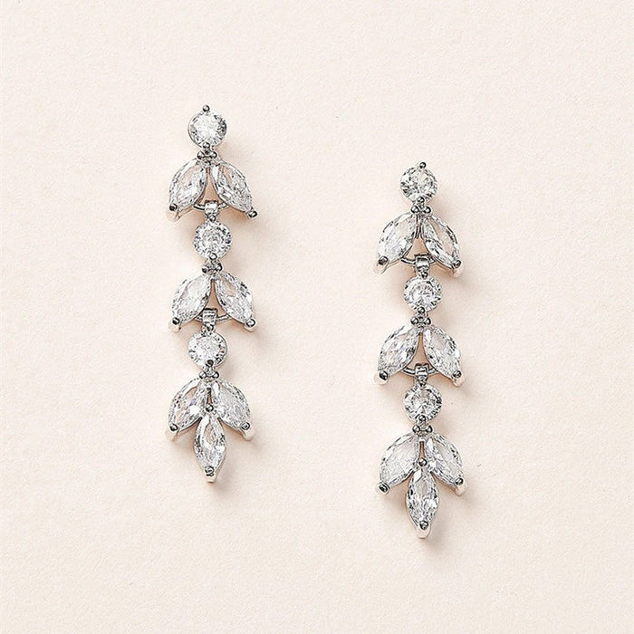 Zircon Leaf Tassel Stud Earrings Fashion Personality Temperament Versatile Ear Jewelry