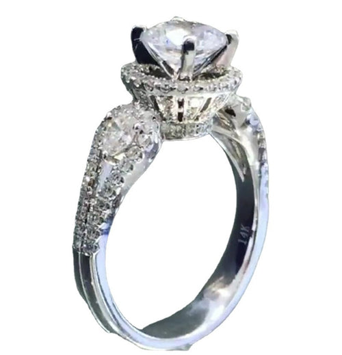 European Round Hoop Women Ring With Water Drop Cubic Zirconia, Creative Wedding Engagement Jewelry