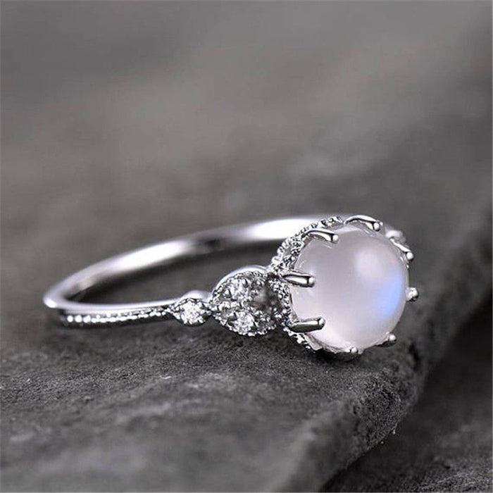 Valentine Gift Faux Moonstone Zircon Eight Prong Ring, Simple Best Friend Jewelry