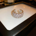 Minimalist Copper Zircon Flower Open Ring, Fashion OL Style Adjustable Statement Jewelry view 2