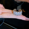 Minimalist Copper Zircon Flower Open Ring, Fashion OL Style Adjustable Statement Jewelry view 1