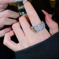 Minimalist Copper Zircon Flower Open Ring, Fashion OL Style Adjustable Statement Jewelry view 3