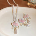 Ceramic Flower Teardrop Pearl Drop Earrings, Fresh Elegant Ear Hook Jewelry For Women view 3