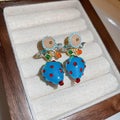 Forest Style Blue Glazed Glass Strawberry Fruit Stud Earrings With Silver Posts view 3