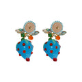 Forest Style Blue Glazed Glass Strawberry Fruit Stud Earrings With Silver Posts view 5