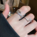 Fashion OL Copper Zircon Starburst Open Ring For Women Geometric Adjustable Index Finger Jewelry view 4