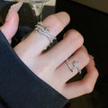 Fashion OL Copper Zircon Starburst Open Ring For Women Geometric Adjustable Index Finger Jewelry view 2