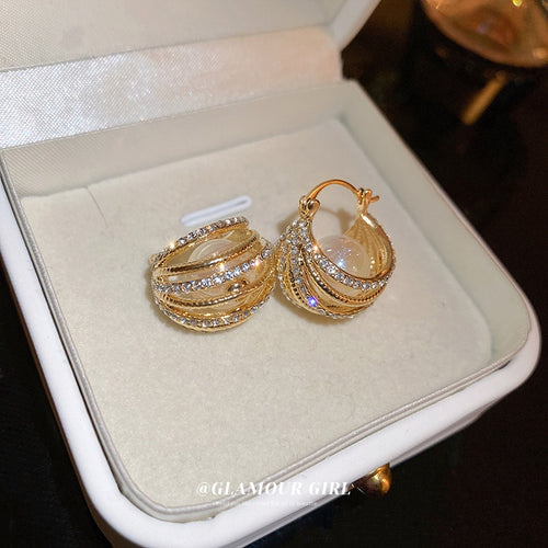 Gold Plated Rhinestone Faux Pearl Geometric Ear Cuff Earrings Fashion OL Light Luxury Jewelry