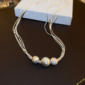 Copper Brushed Round Bead Multi Layer Necklace Geometric Shimmer Collarbone Choker For Women view 2