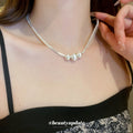 Copper Brushed Round Bead Multi Layer Necklace Geometric Shimmer Collarbone Choker For Women view 3