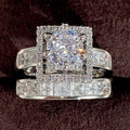 Luxury Zircon Couple Ring Set Double Layer Stacking Rings Fashion Wedding Jewelry view 4