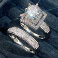 Luxury Zircon Couple Ring Set Double Layer Stacking Rings Fashion Wedding Jewelry view 2