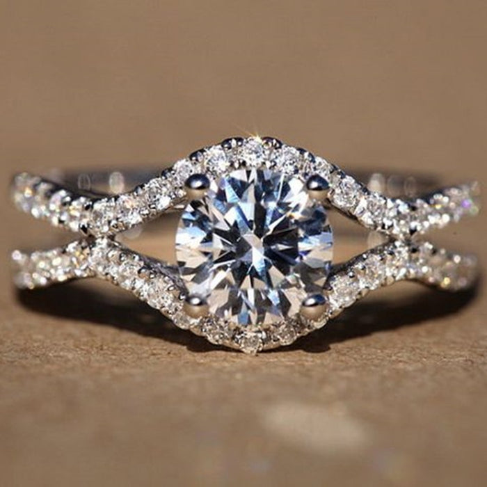 Double Row Zircon Oval Closed Ring For Women, Elegant Wedding Princess Banquet Finger Jewelry
