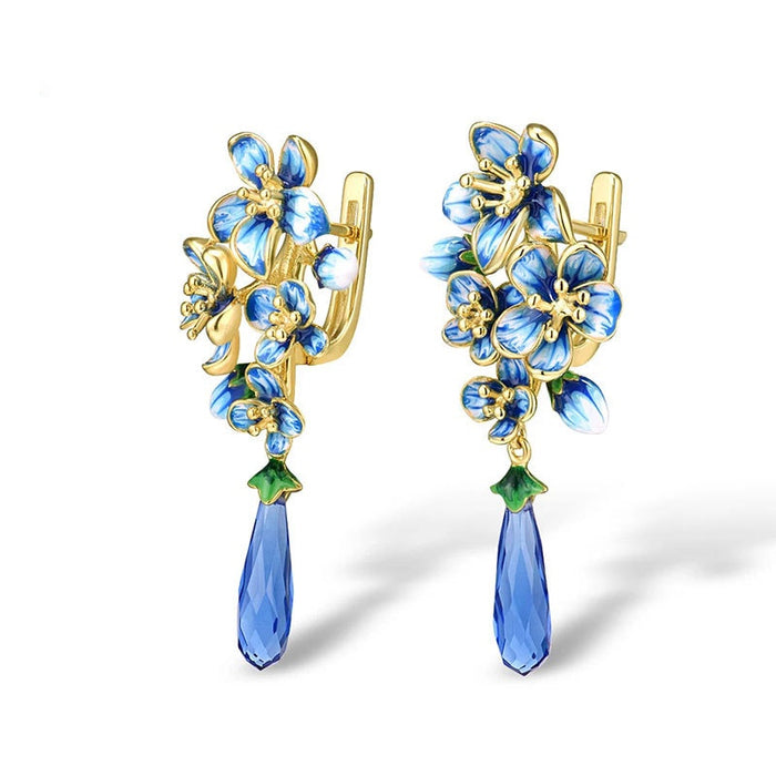 Elegant Floral Resin Flower Zircon Drop Earrings For Women, Creative Mature Style Jewelry