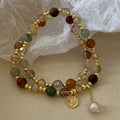 Baroque Pearl Double Layer Bangle With Portrait Medallion And Artificial Crystal OL Style view 1