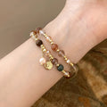 Baroque Pearl Double Layer Bangle With Portrait Medallion And Artificial Crystal OL Style view 2