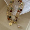 Baroque Pearl Double Layer Bangle With Portrait Medallion And Artificial Crystal OL Style view 3