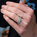 Micro Pave Full Diamond Three Piece Ring Set, Eight Hearts Arrows Simulated Square Proposal Ring view 4