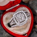 Micro Pave Full Diamond Three Piece Ring Set, Eight Hearts Arrows Simulated Square Proposal Ring view 1