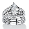 Micro Pave Cubic Zirconia Engagement Ring Three Piece Set For Women Index Finger Stack Rings view 1