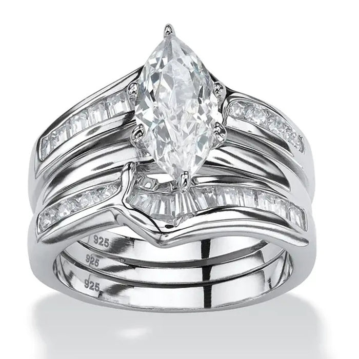 Micro Pave Cubic Zirconia Engagement Ring Three Piece Set For Women Index Finger Stack Rings