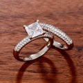 Square Simulated Moissanite Couple Confession Ring For Women, Matching Plain Band Stack Ring Set view 2