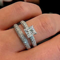 Square Simulated Moissanite Couple Confession Ring For Women, Matching Plain Band Stack Ring Set view 1