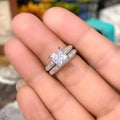 Square Simulated Moissanite Couple Confession Ring For Women, Matching Plain Band Stack Ring Set view 4