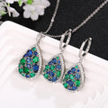 European Blue Green Gemstone Jewelry Set Long Necklace Monet Garden Color Stone Accessories view 1