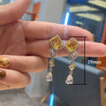 French Light Luxury Square Zircon Tassel Earrings For Women, Niche Inlaid Drop Earrings view 5
