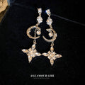 Alloy Silver Needle Moon Starburst Rhinestone Drop Earrings For Fashion OL Sweet Cool Style view 2