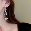 Alloy Silver Needle Moon Starburst Rhinestone Drop Earrings For Fashion OL Sweet Cool Style view 3