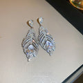 Copper Zircon Teardrop Feather Stud Earrings For Women Light Luxury Statement Jewelry view 4