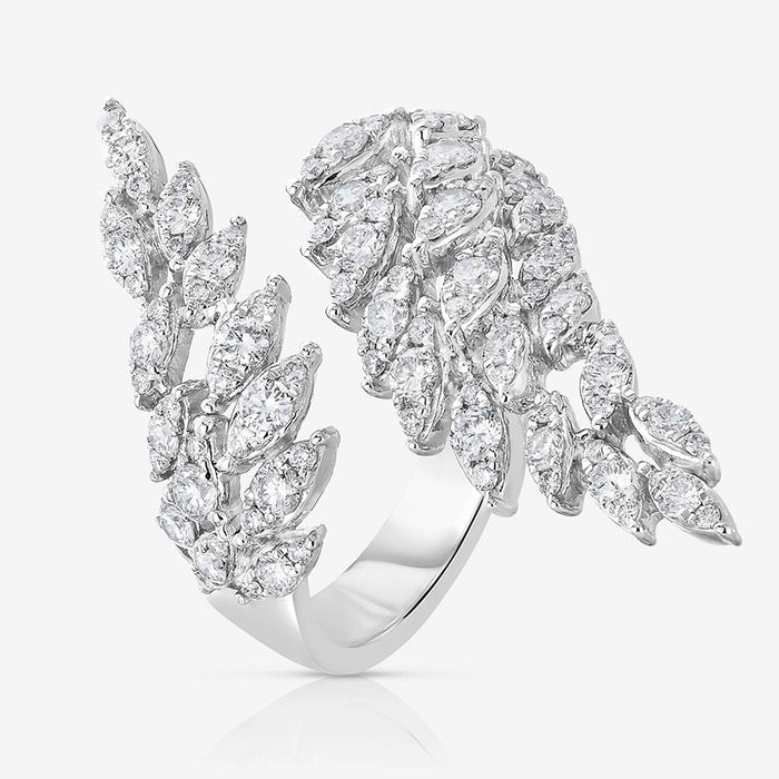 Angel Feather Open Ring With Zircon Stones, Fashion Bridal Jewelry For Women