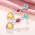 Colorful Zircon Princess Earrings Dreamy Gentle Heart Geometric Long Slimming Drop Earrings view 4