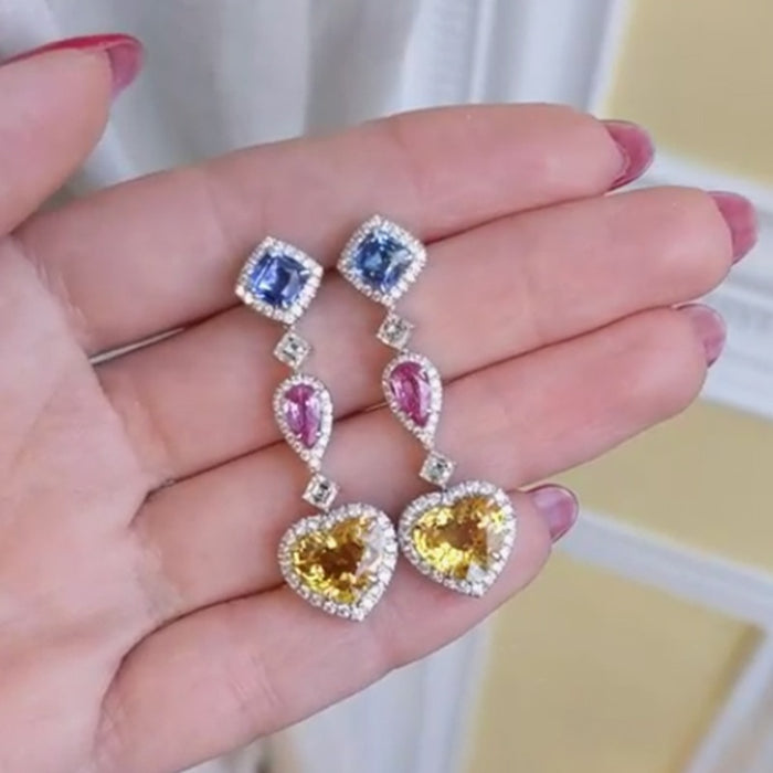 Colorful Zircon Princess Earrings Dreamy Gentle Heart Geometric Long Slimming Drop Earrings