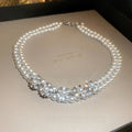 Rhinestone Faux Pearl Flower Double Layer Necklace Fashion OL Light Luxury Collarbone Chain view 2