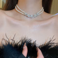 Rhinestone Faux Pearl Flower Double Layer Necklace Fashion OL Light Luxury Collarbone Chain view 1