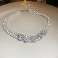 Rhinestone Faux Pearl Flower Double Layer Necklace Fashion OL Light Luxury Collarbone Chain view 4