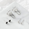 Elegant Silver Alloy Chain Tassel Stud Set With Black Star And Clear Zircon Water Drop Earrings view 3