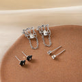 Elegant Silver Alloy Chain Tassel Stud Set With Black Star And Clear Zircon Water Drop Earrings view 2