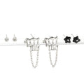 Elegant Silver Alloy Chain Tassel Stud Set With Black Star And Clear Zircon Water Drop Earrings view 5