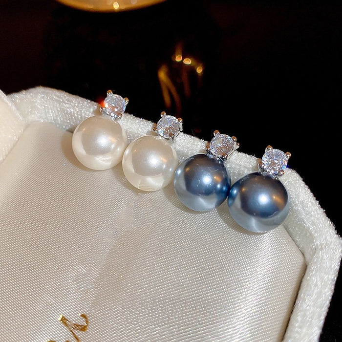 French Elegant Geometric Pearl Stud Earrings With Silver Posts For Minimalist Fashion