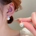 French Elegant Geometric Pearl Stud Earrings With Silver Posts For Minimalist Fashion view 4