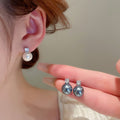 French Elegant Geometric Pearl Stud Earrings With Silver Posts For Minimalist Fashion view 2