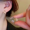 Gold Plated Copper Zircon Letter Huggie Hoop Earrings Fashion OL Minimalist Ear Jewelry view 1