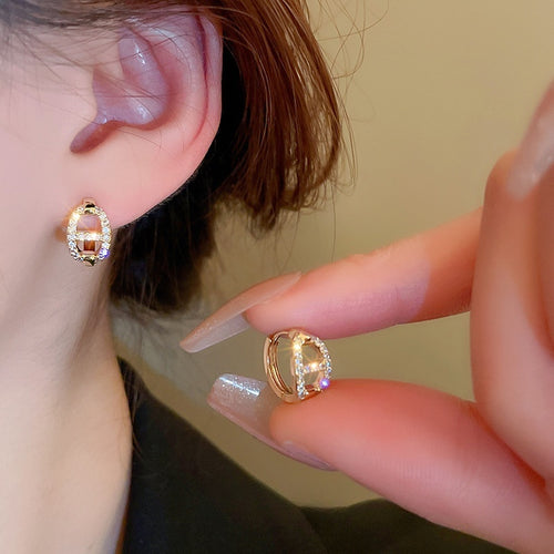 Gold Plated Copper Zircon Letter Huggie Hoop Earrings Fashion OL Minimalist Ear Jewelry